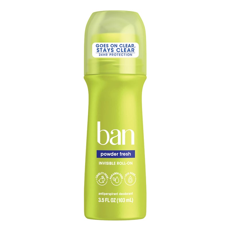 Ban Powder Fresh 24-hour Invisible Antiperspirant, Roll-on Deodorant for Women and Men, Underarm Wetness Protection, with Odor-fighting Ingredients, 3.5oz - Image 1